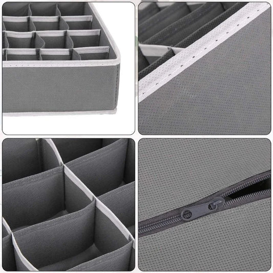 Storage Organizer with Lid | Foldable Drawer Divider | 24 Cells | Non-Woven Fabric | Random Colors