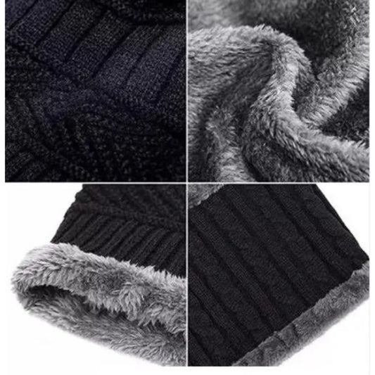 Winter Wool Cap with Neck Warmer Set | Thermal Beanie & Scarf Combo for Men and Women | Black And Gray