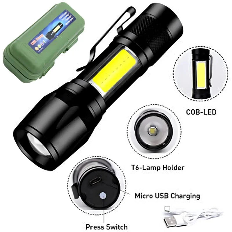 Metal COB Flashlight Torch