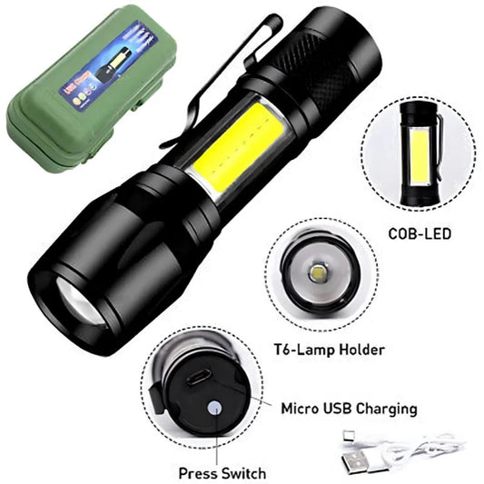 Metal COB Flashlight Torch